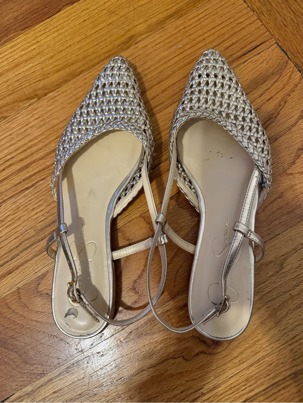 Jessica Simpson Woven Metallic Slingback Flats - Silver